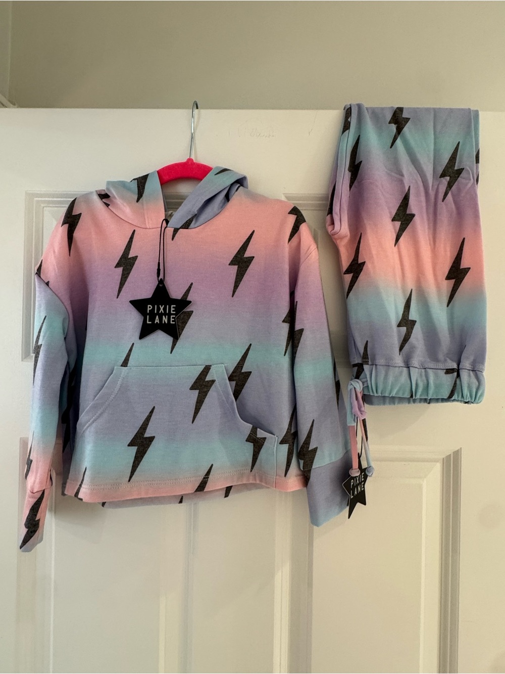 Pixielane Kids Pastel Gradient Lightning Hoodie & Joggers - Pink Blue Purple